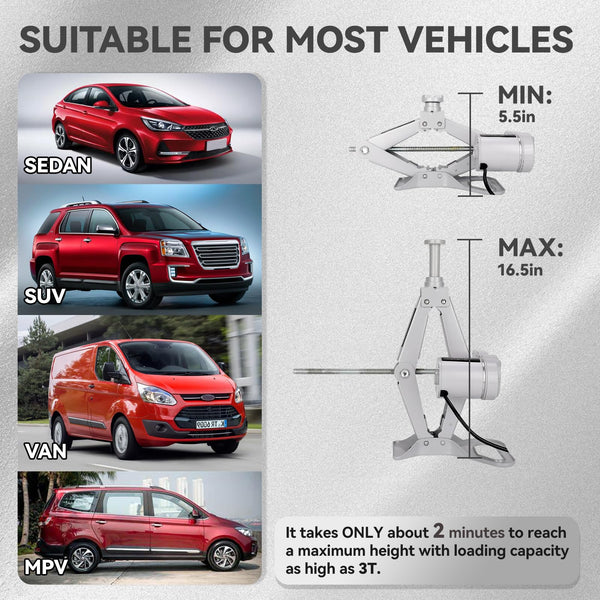 ROGTZ 12V Electric Scissor Jack – Low Profile 3 Tonne Car & Trailer Floor Jack Kit | Emergency Tyre Change & Repair Set with LED Light & Auto‑Lock | Carrying Case Yellow
