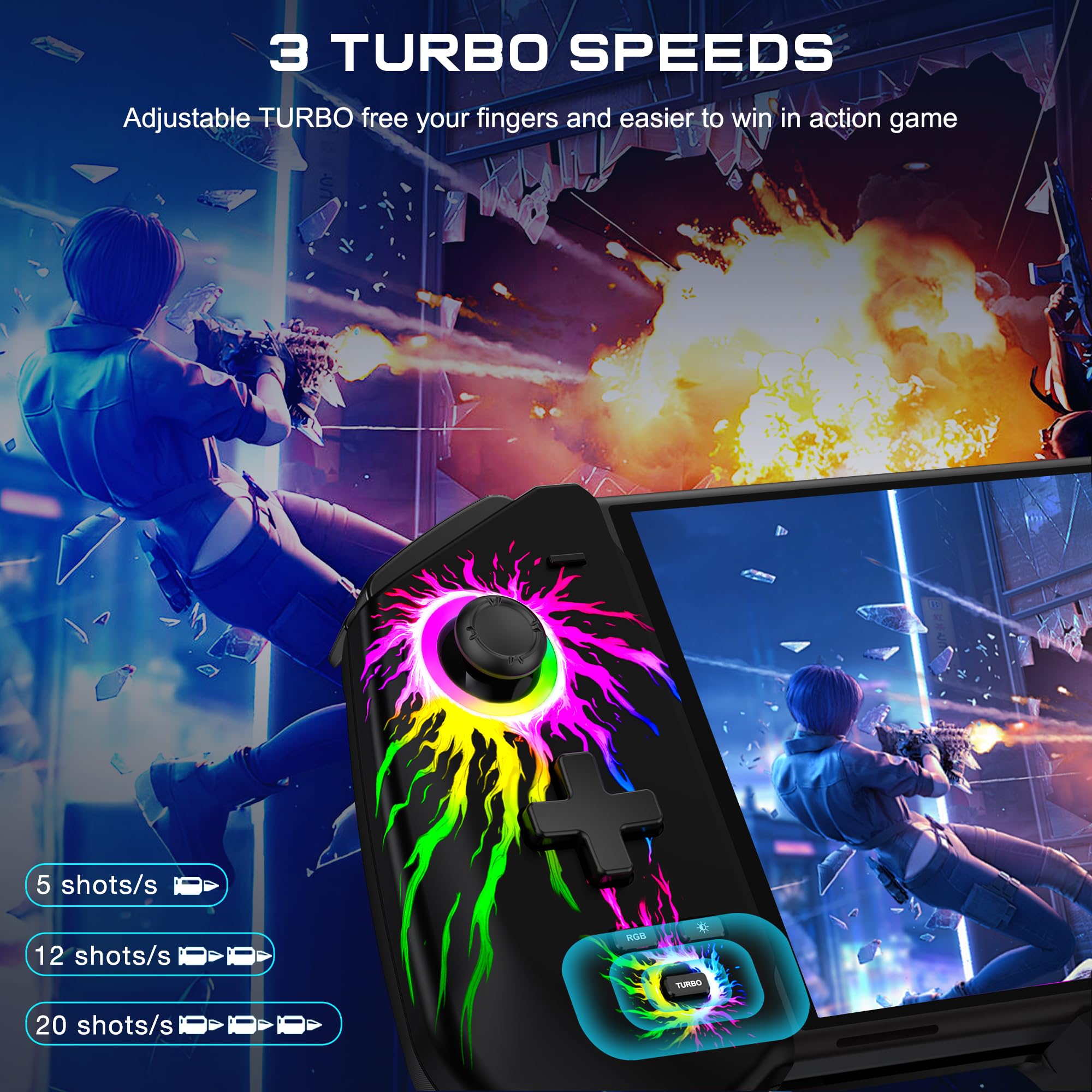 HELLCOOL Switch Pro Controller for Switch/OLED,Switch Controller for Handheld Grip with Hall Effect Joystick,One-Piece Switch Joycon with Turbo/Programmable/6-Axis/Vibration/RGB/4 Card Slot(Black)