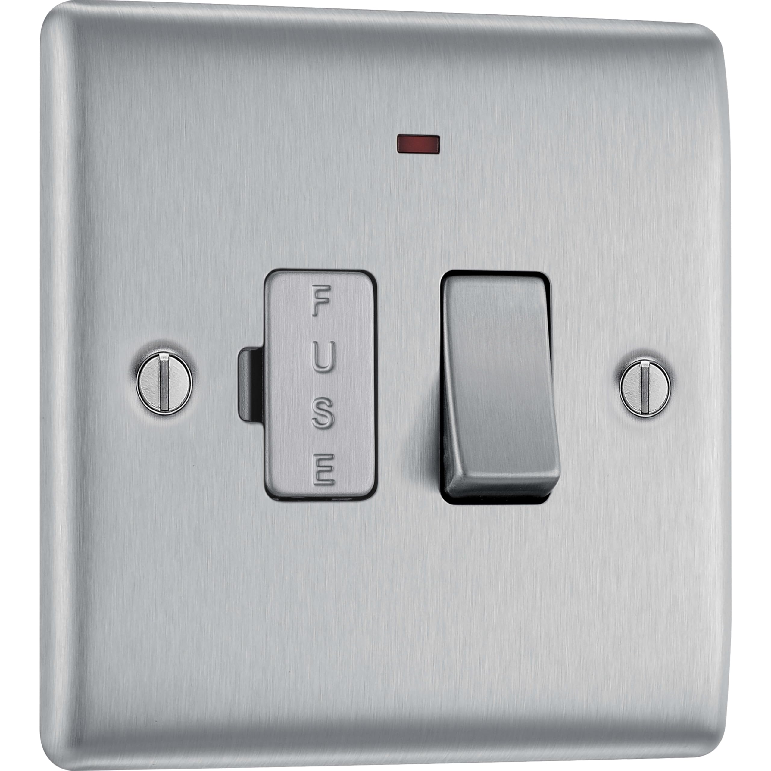 BG Electrical Cooker Switch with Socket and LED, Cooker Control Unit, Control Socket, Double Pole, Raised Profile, Round Edges, Nexus Metal, Brushed Steel, Grey Inserts, 45A, NBS70G