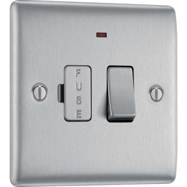 BG Electrical Cooker Switch with Socket and LED, Cooker Control Unit, Control Socket, Double Pole, Raised Profile, Round Edges, Nexus Metal, Brushed Steel, Grey Inserts, 45A, NBS70G