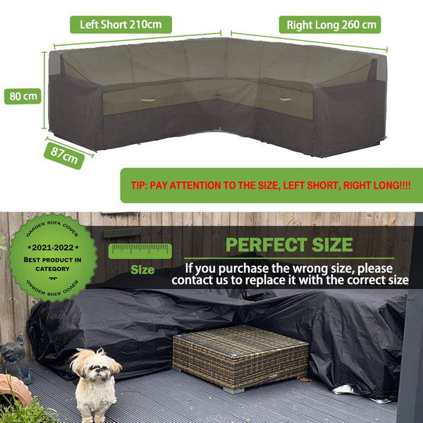 Enzeno Garden L-Shape Furniture Cover Waterproof, 420D Heavy Duty Oxford Fabric Outdoor Rattan Corner Sofa Cover with Waterproof Tape (210 * 260 *