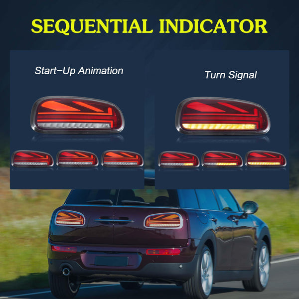 VLAND LED Tail Light Compatible with BMW Mini Cooper F55 F56 F57 2014-2021, Rear Lights with Sequential Turn Signal, Electroplated housing, Red