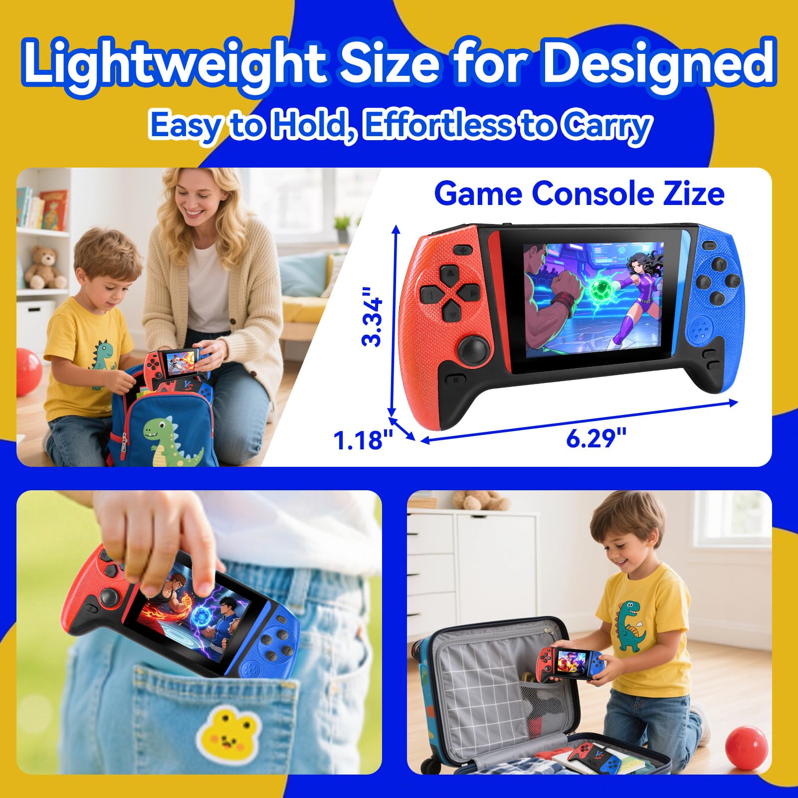 Colourbing Q21 Handheld Games Consoles – 3.5" Portable Mini,Two Players Battle,Built-in 500 Retro Games,1020mAh Rechargeable Battery–Great Retro Games Console for Adults,Teens Birthday and Party Gifts