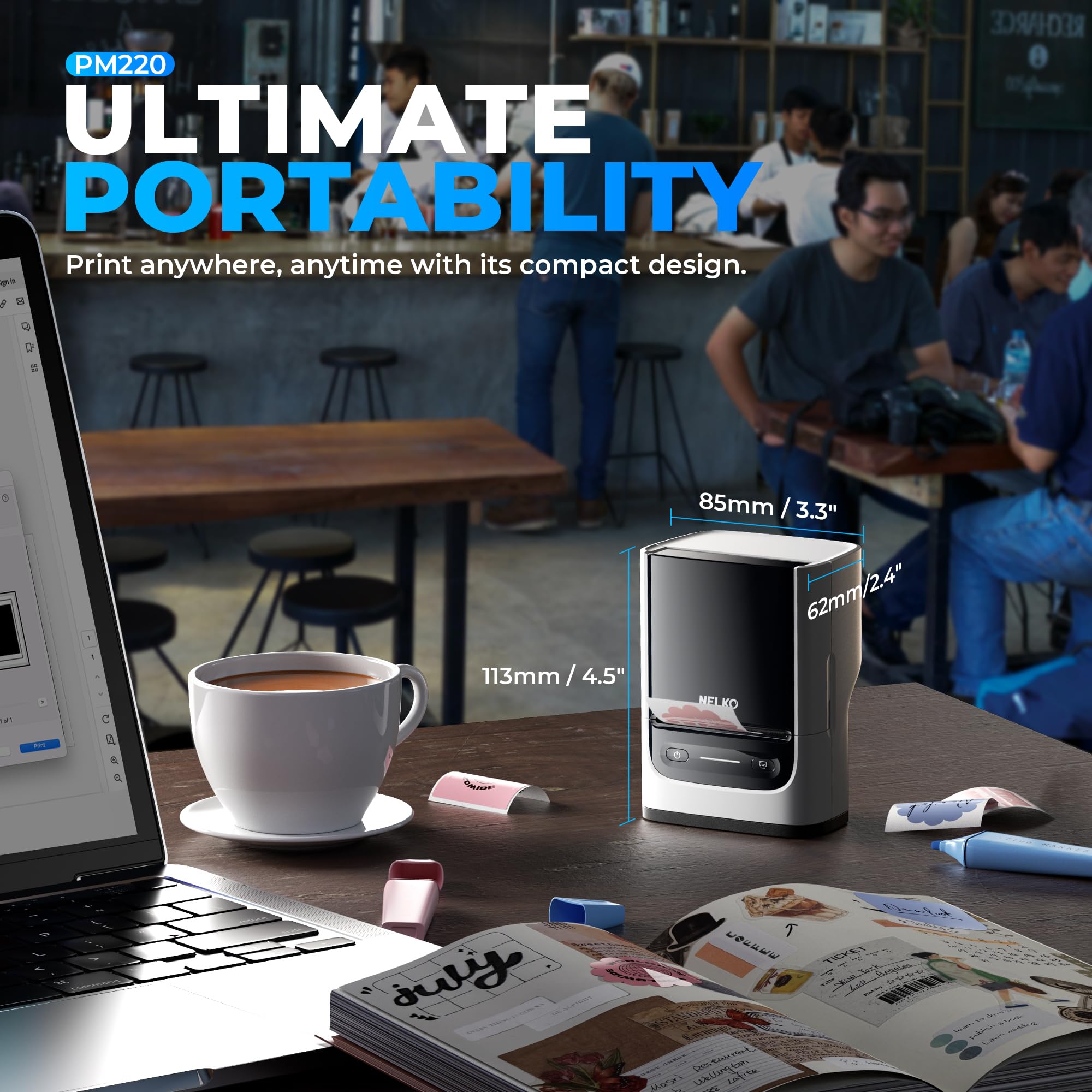 Nelko PM220 Bluetooth Thermal Label Printer, 2 Inch Portable Label Maker Machine for iOS & Android Phone, sticker printer for Clothing, Retail, Address, Barcode, Home, with 1 Roll 40x30mm（White）2 pack