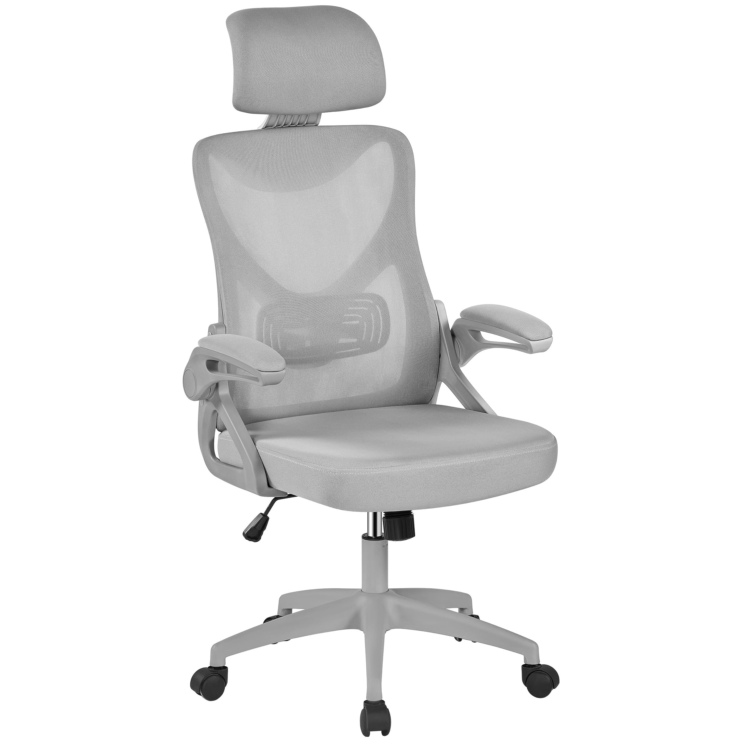 Yaheetech High Back Home Office Chair Ergonomic Swivel Desk Chair with Arms and Height Adjustable Back Support for Home Study or Manager Work White/Pink
