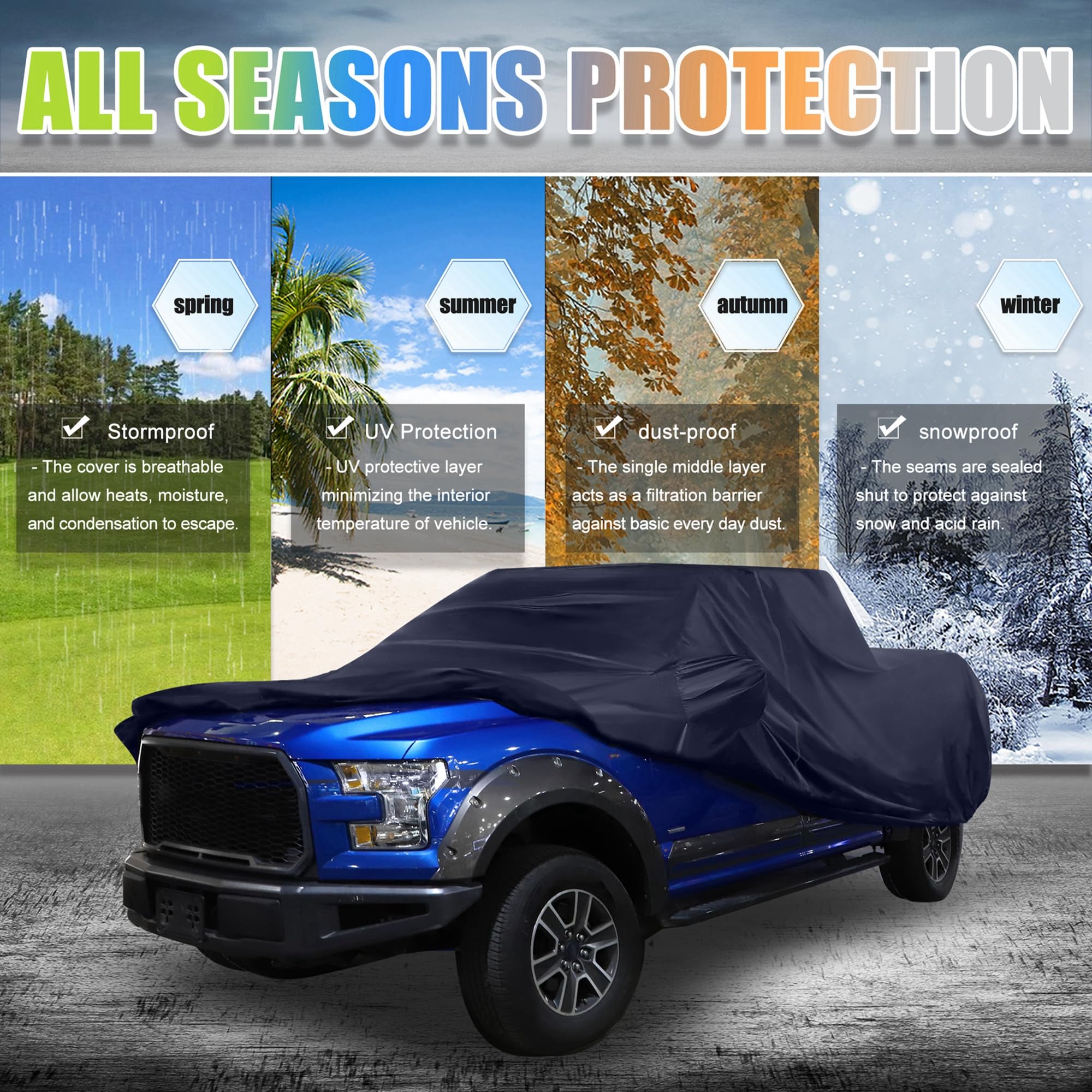 X AUTOHAUX All-Weather Pickup Truck Cover for Toyota Tacoma Crew Cab Pickup 4 Door 6.1 Feet Bed (2005-2021) - Waterproof, UV-Resistant, and Windproof with Left Door Zipper, 190T PU Material