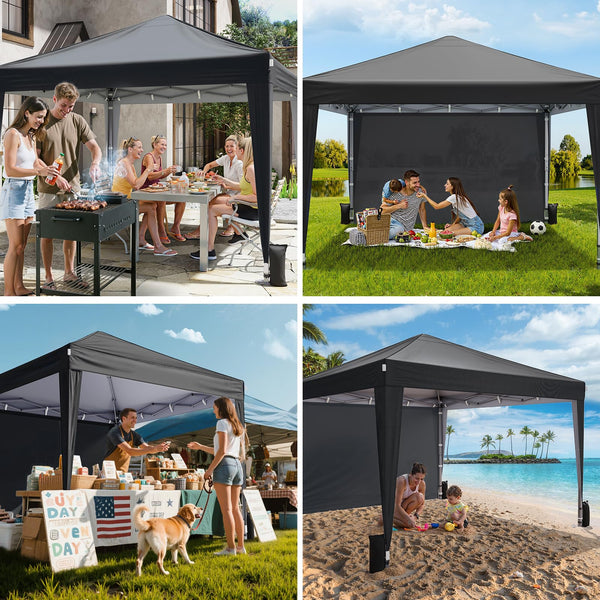Driftalia Gazebo with Sides 3m x 3m, Waterproof Pop Up Gazebo with 4 Sandbags and Carry Bag for Parties, Camping, Commercial Events - Dark Grey