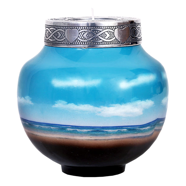 HLC Beach Urn Lovely Beach Urn Blue Palm Tree Design Cremation Urns for Human Ashes Cremation Sharing Urn to Remember Your Loved One Medium Funeral