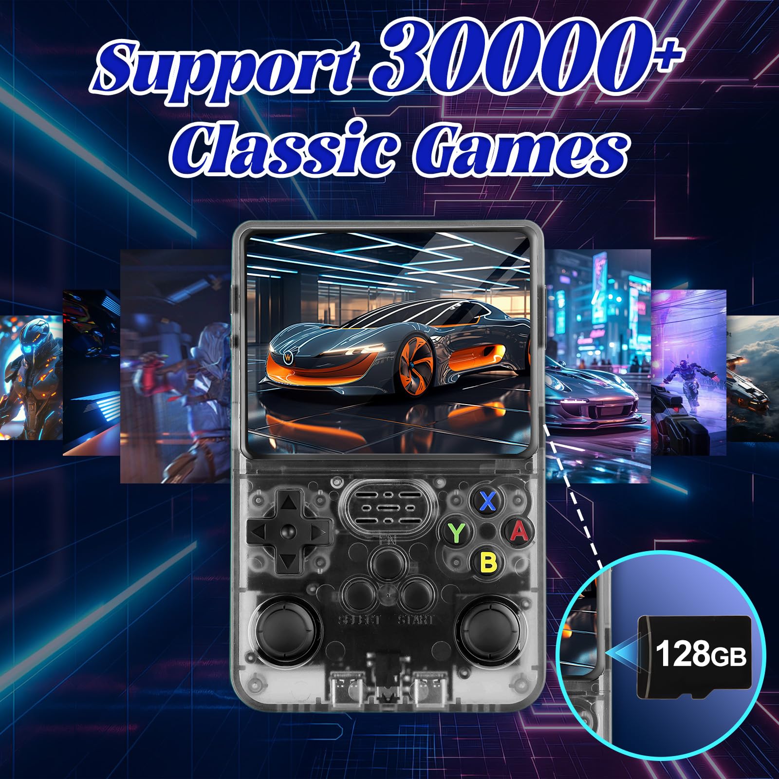 Blidinner R36S Retro Handheld Games Console -With Open Source Linux System,3000mAh Battery,3.5 Inch HD Screen,64G TF Card,20,000+ Classic Games,Portable Mini Game Console for Teens and Adults-Black