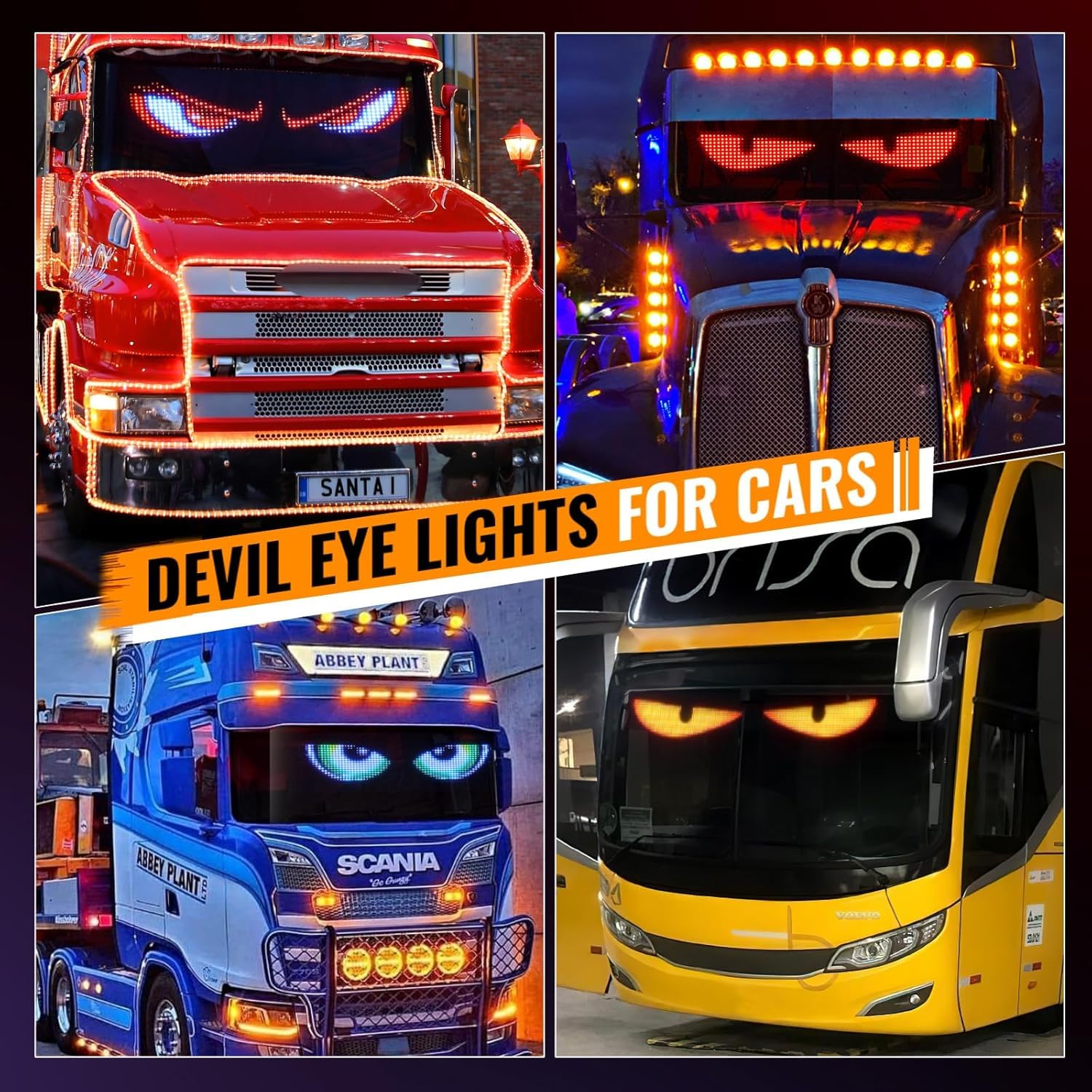 Qnoavve Bluetooth App Control LED Sign, 14.6"x3.6" Devil Eyes Car Lights, Flexible USB 5V LED Car Sign, Programmable Customizable Display Panel, Scrolling Message Board for Store Bar Hotel Party