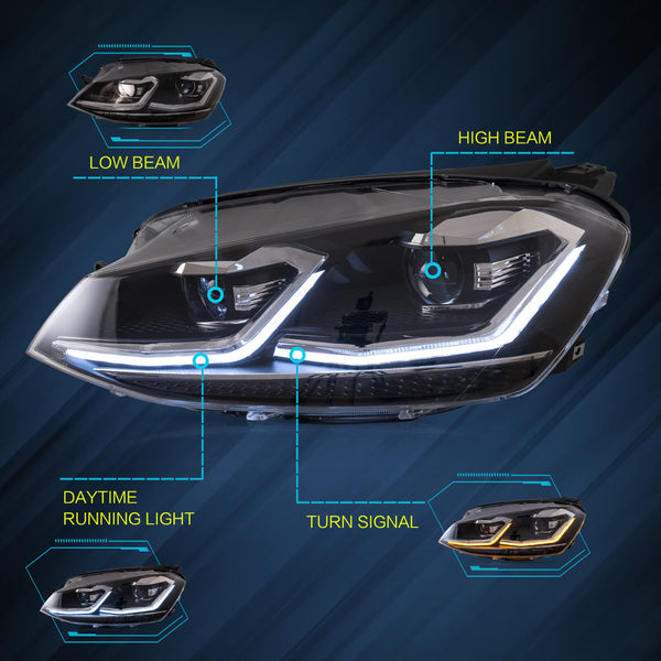 VLAND Headlights Compatible with Golf 7 MK7 TDI TSI 2013-2017, Front Lights with Sequential Indicator, Red Line Headlamps