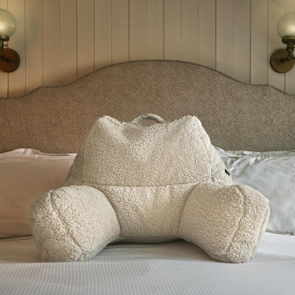 icon Teddy Bear Fluffy Fleece Cuddle Cushion, Cream, Reading Pillow, Back Support Cushion, Back Support Pillow for Bed with filling included, Ideal as