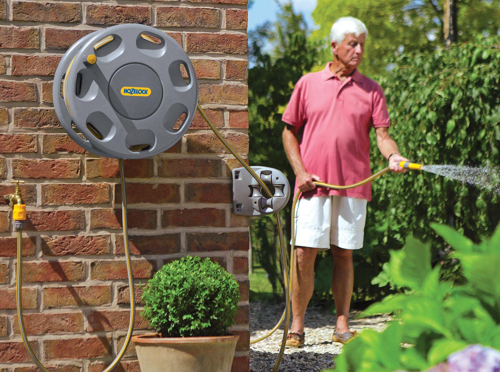 HOZELOCK - Wall-Mounted 60 m Reel, Not Equipped : Max. Capacity 60m, Mounting Bracket + 1 Connector Included [2390D0000]