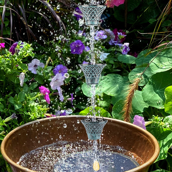 Hanayard Decorative Blue Plaid Rain Chain Umbrella Shape Downspouts 8.5 FT Outdoor Garden Decor for Gutters - 12 Cups?