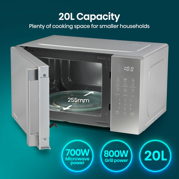 Hisense H23MOBSD1HUK 23 Litre 800W electronic Microwave with Auto Defrost, Digital Display, Smart Cook, Multi level cooking and Easy Clean- Black