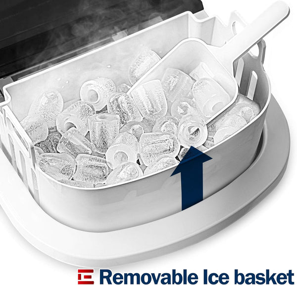 Ice Maker Machine Countertop Ice Cube Maker with Portable Handle, 9 Ice Cubes in 6 Mins, Self-Cleaning Compact Ice Maker 12 kg in 24 Hrs, with Ice Scoop and Basket for Home/Kitchen/Office/Bar