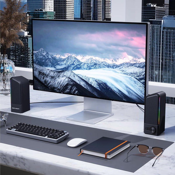 Senzer CS20 Pc Speaker, Usb Powered Desktop Speaker Computer Speakers with Flowing LED Bluetooth Gaming SoundBar Speaker for Laptop Desktop Monitor (Not 3.5 mm Jack)