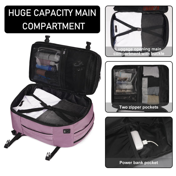ECOHUB Easyjet Cabin Bag 45x36x20 Underseat Backpack Travel Rucksack 13 Pocket Hand Luggage Waterproof Recycled PET Eco Friendly Carry On Bag for Women & Men 30L Pink