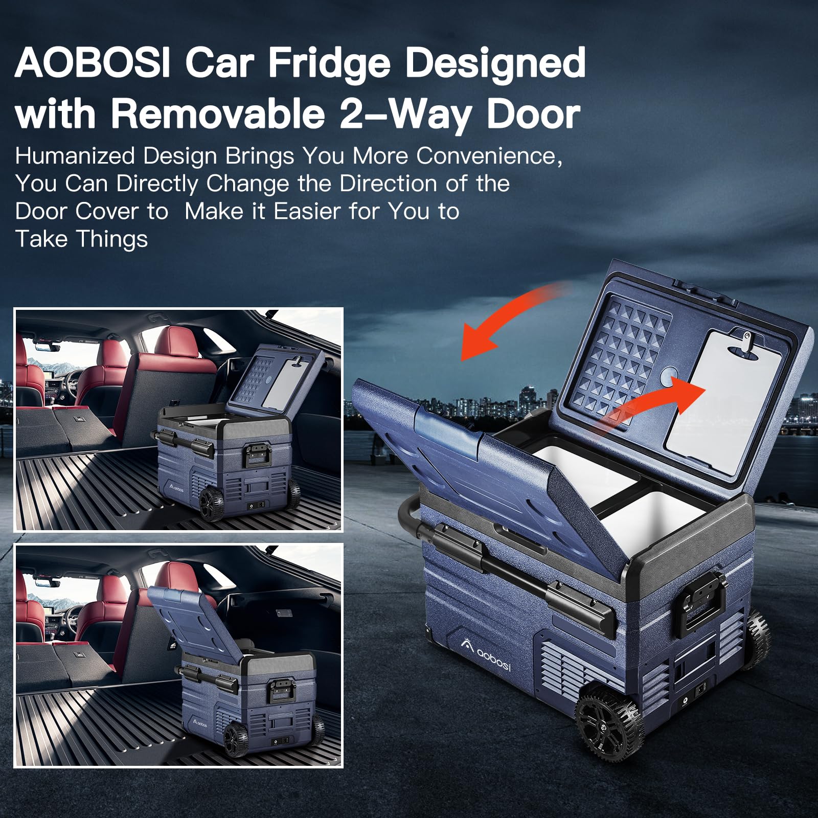 AAOBOSI Compressor Camping Fridge 95L, Car Fridge Dual Zone with 12/24V DC and 100-240V AC, -20°C to 20°C Portable Freezer for Car, Campervan, Lorry, Truck, Boat