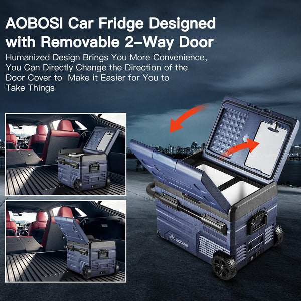 AAOBOSI Compressor Camping Fridge 95L, Car Fridge Dual Zone with 12/24V DC and 100-240V AC, -20°C to 20°C Portable Freezer for Car, Campervan, Lorry, Truck, Boat
