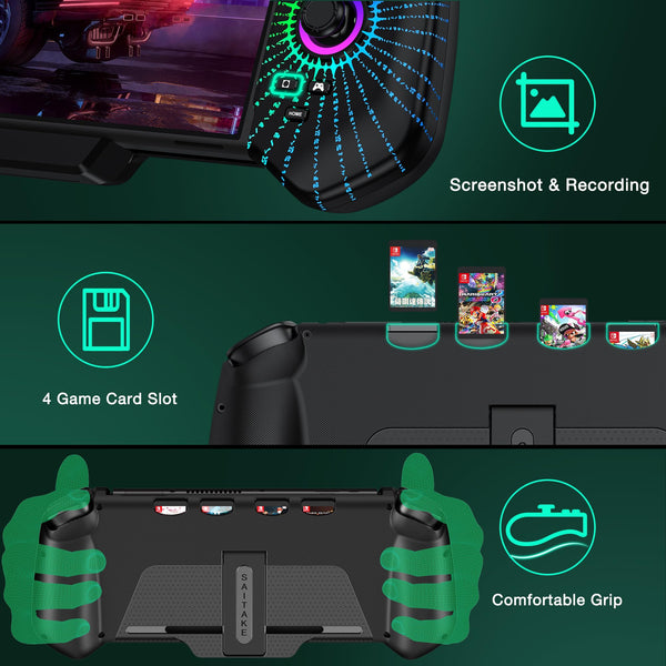 HELLCOOL Switch Pro Controller for Switch/OLED,Switch Controller for Handheld Grip with Hall Effect Joystick,One-Piece Switch Joycon with Turbo/Programmable/6-Axis/Vibration/RGB/4 Card Slot(Black)