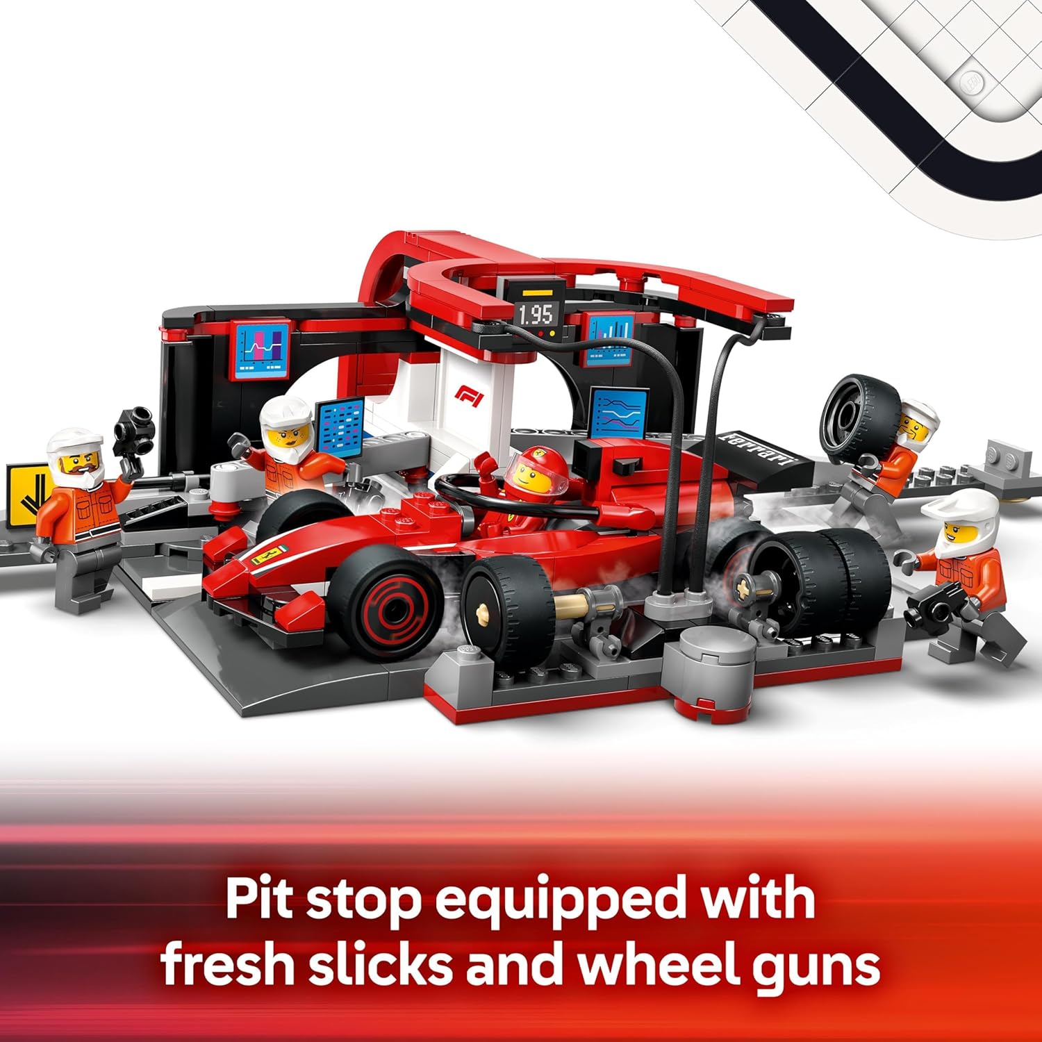 LEGO City F1 Pit Stop & Pit Crew with Ferrari Car Toy - Formula 1 Set incl. a Driver Minifigure, 4 Mechanics, Spare Tyres & Wheel Guns - Building Toys for 6+ Year Old Boys & Girls - 60443