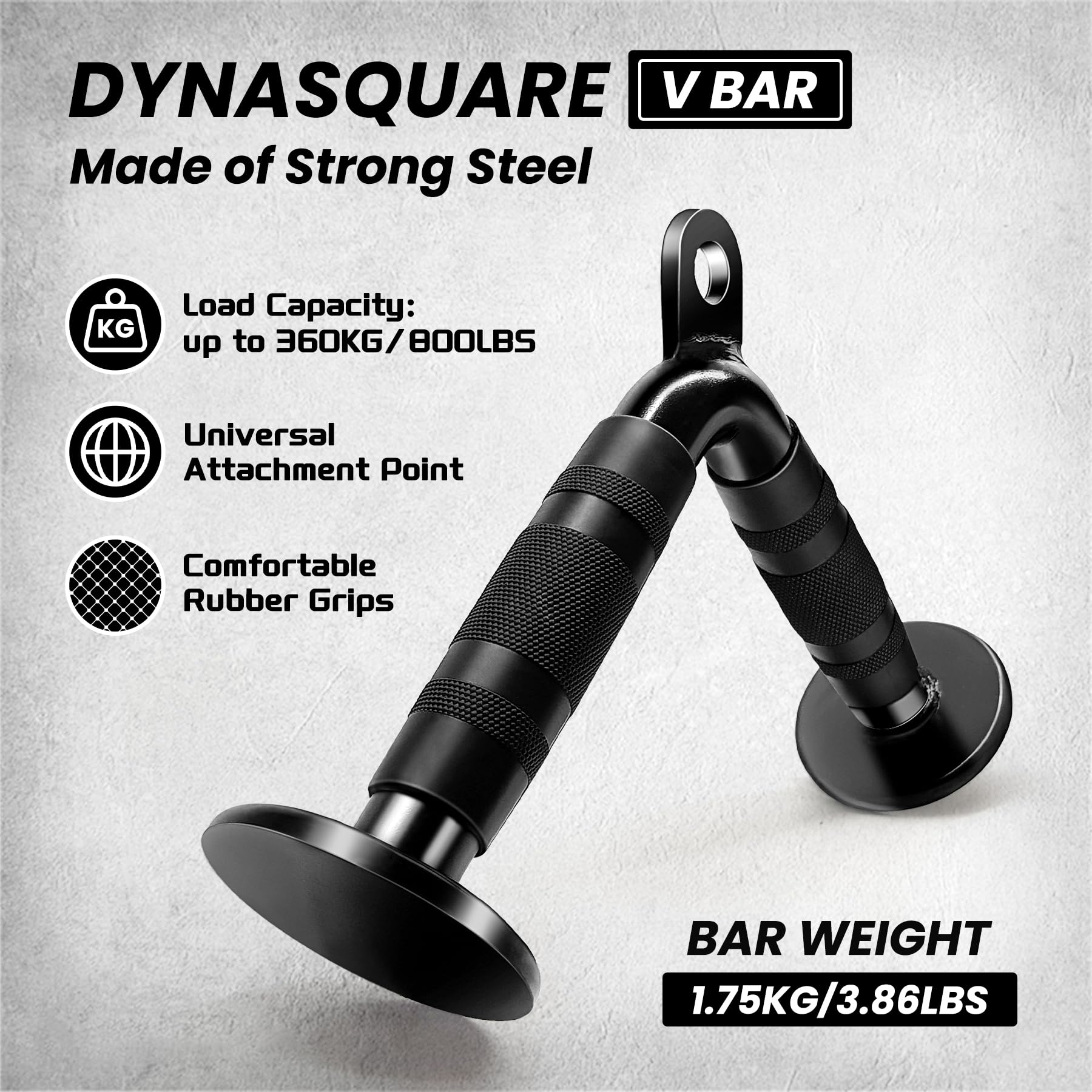 DYNASQUARE Cable Attachments for Home Gym, LAT Pulldown Equipment, Weight Machine Accessories, Straight Pull Down Bar, V Bar, Tricep Rope, Revolving
