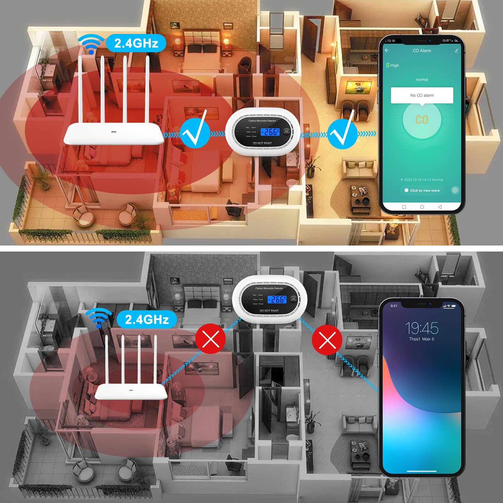 Carbon Monoxide Detector with LCD Digital Display, CE Certified CO Alarm with Sealed in 10 Year Battery, Standalone Audible CO Detector for Home,Black,1 Pack