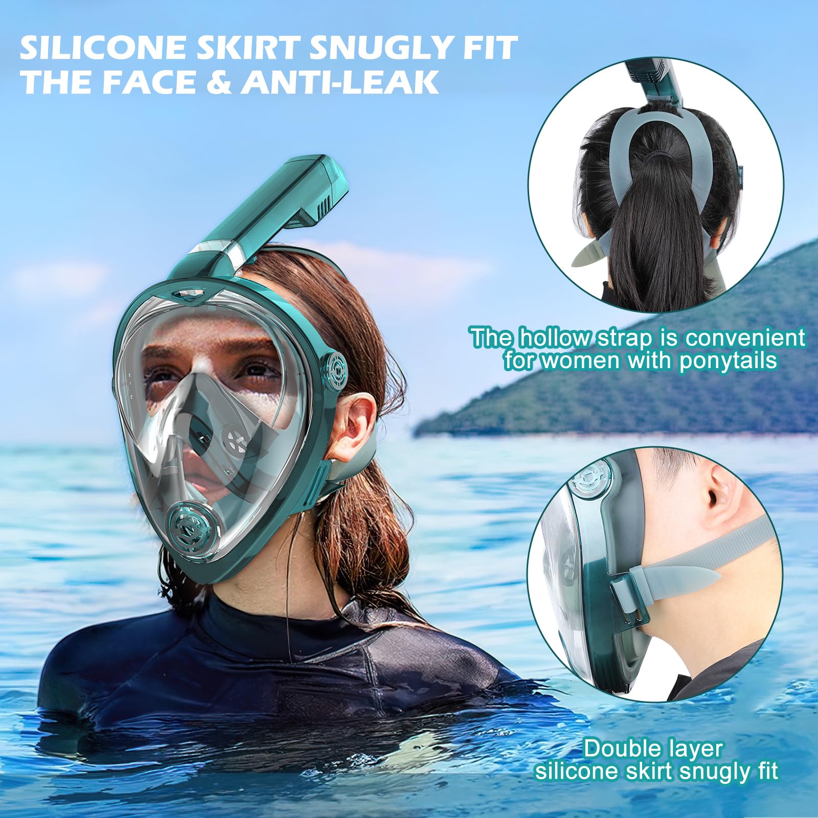KUYOU Full Face Snorkel Mask, Snorkeling Gear for Adults Teens with Latest Dry Top Breathing System, Foldable 180°Panoramic View Snorkeling Mask Adult, Anti-Fog & Anti-Leak