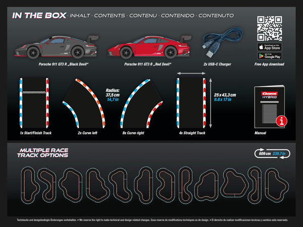 Carrera Hybrid 50050002 "Devil Drivers" Porsche 911 GT3 R 1:50 Scale AI-Supported Race System with Working Lights & USB-C Charging
