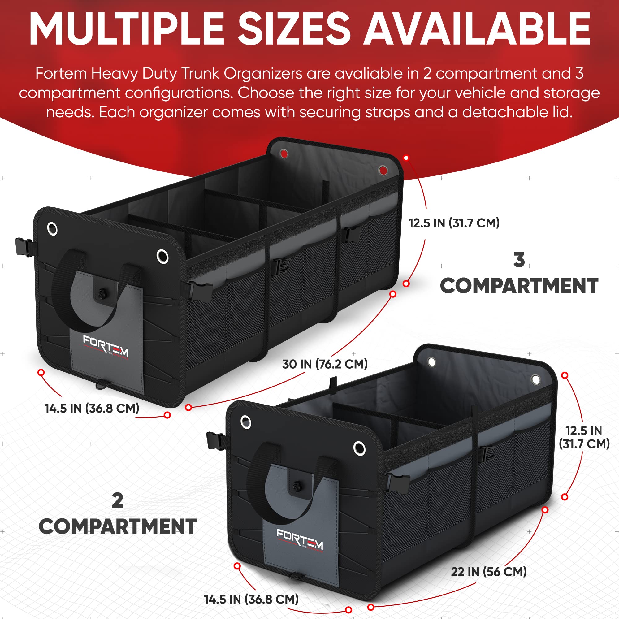 FORTEM Car Boot Organiser, SUV Boot Tidy, Trunk Storage, Collapsible Multi Compartment Car Organiser, Non Slip Bottom, Adjustable Securing Straps, Foldable Cover (65L)