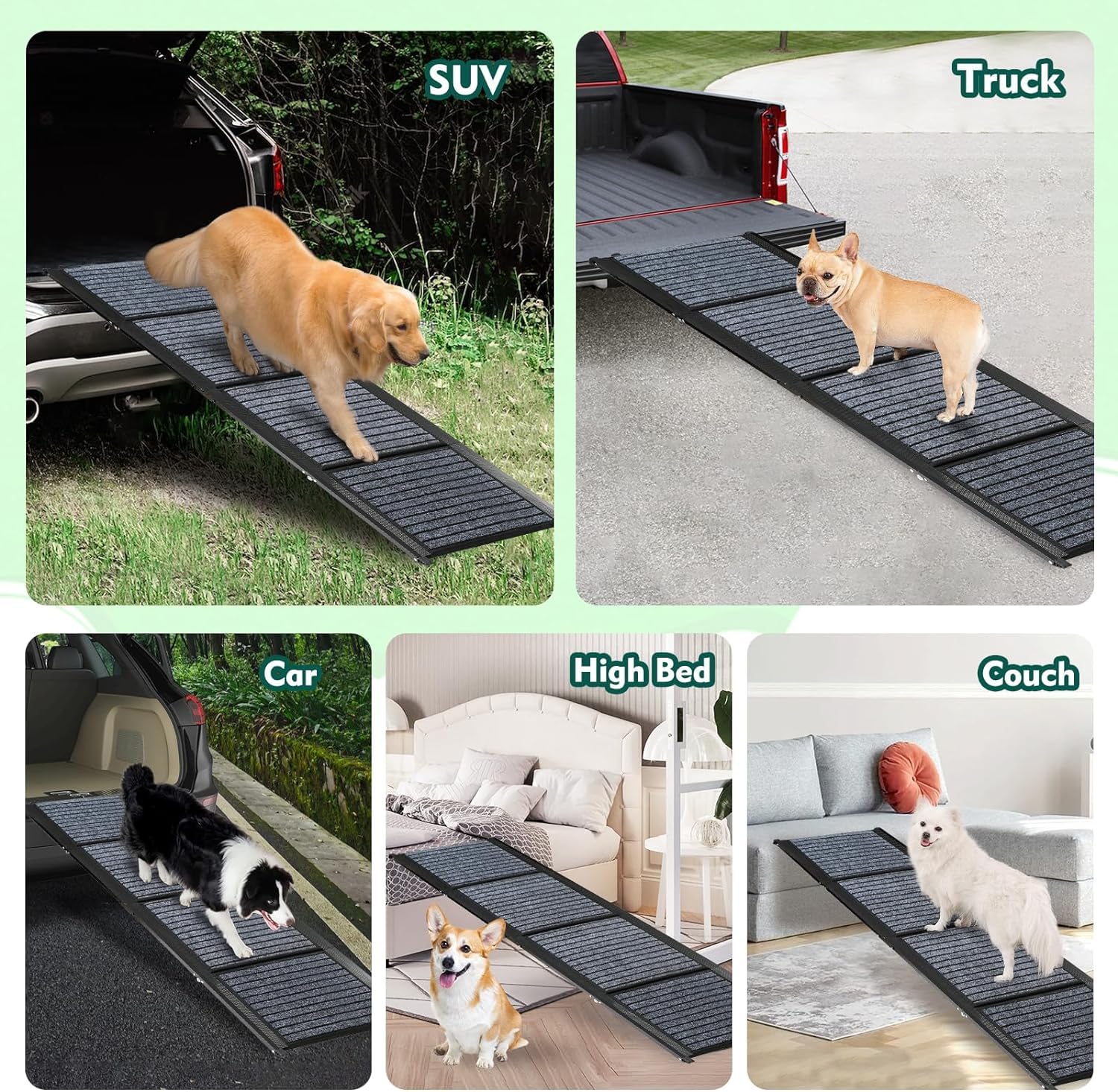 170cm Long Dog Ramp for Cars,43cm Wide Folding Dog Ramp for Large Dogs with High Traction Carpet Surface,Non-slip for Truck,SUV,Portable Pet Ramp Stairs for Medium Large Dog Up to 100kg