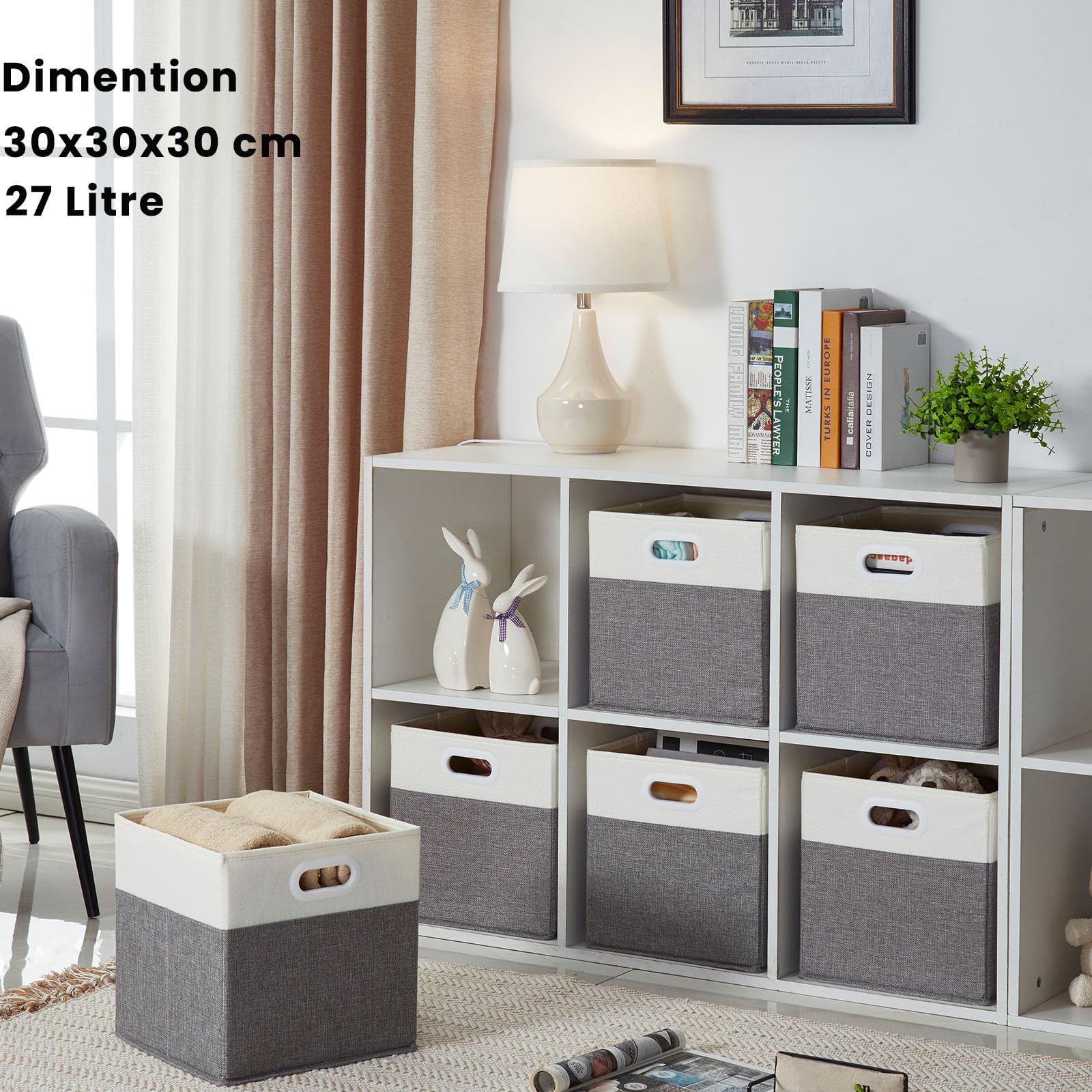 Mangata Cube Storage Boxes 30x30x30 cm, Fabric Storage Cube Baskets for Clothes Bins, Baskets, Chests,Toys (Grey White, 4Pcs)