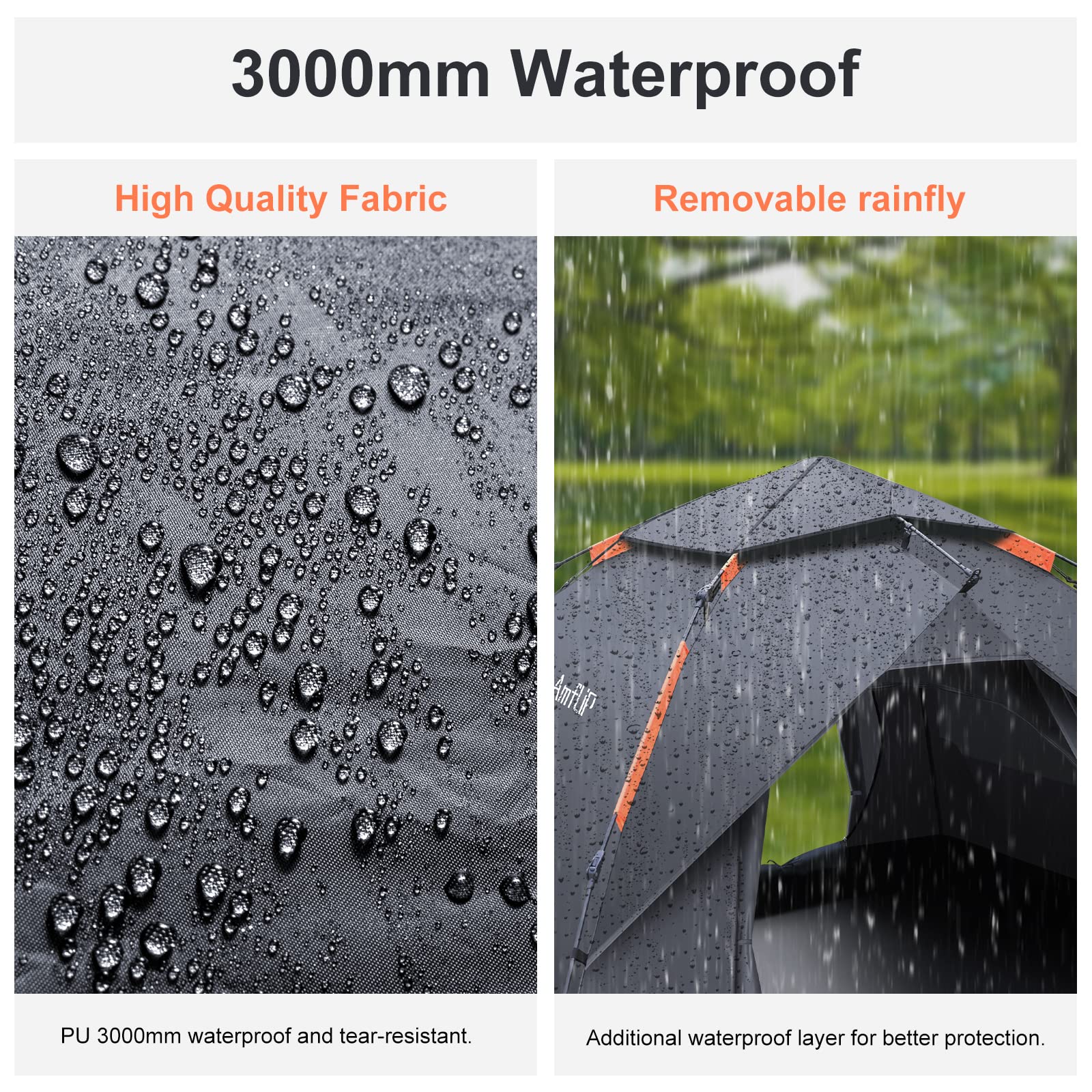 Amflip Camping Tent Automatic 3 Man Person Instant Tent Pop Up Ultralight Dome Tent 4 Seasons Waterproof & Windproof Camping Tent with Removable Outer Tarpaulin, Double Layers