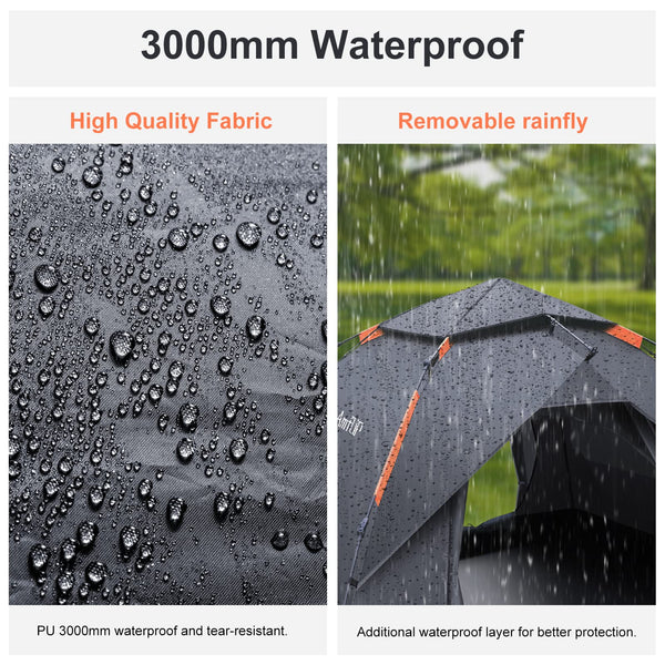 Amflip Camping Tent Automatic 3 Man Person Instant Tent Pop Up Ultralight Dome Tent 4 Seasons Waterproof & Windproof Camping Tent with Removable Outer Tarpaulin, Double Layers