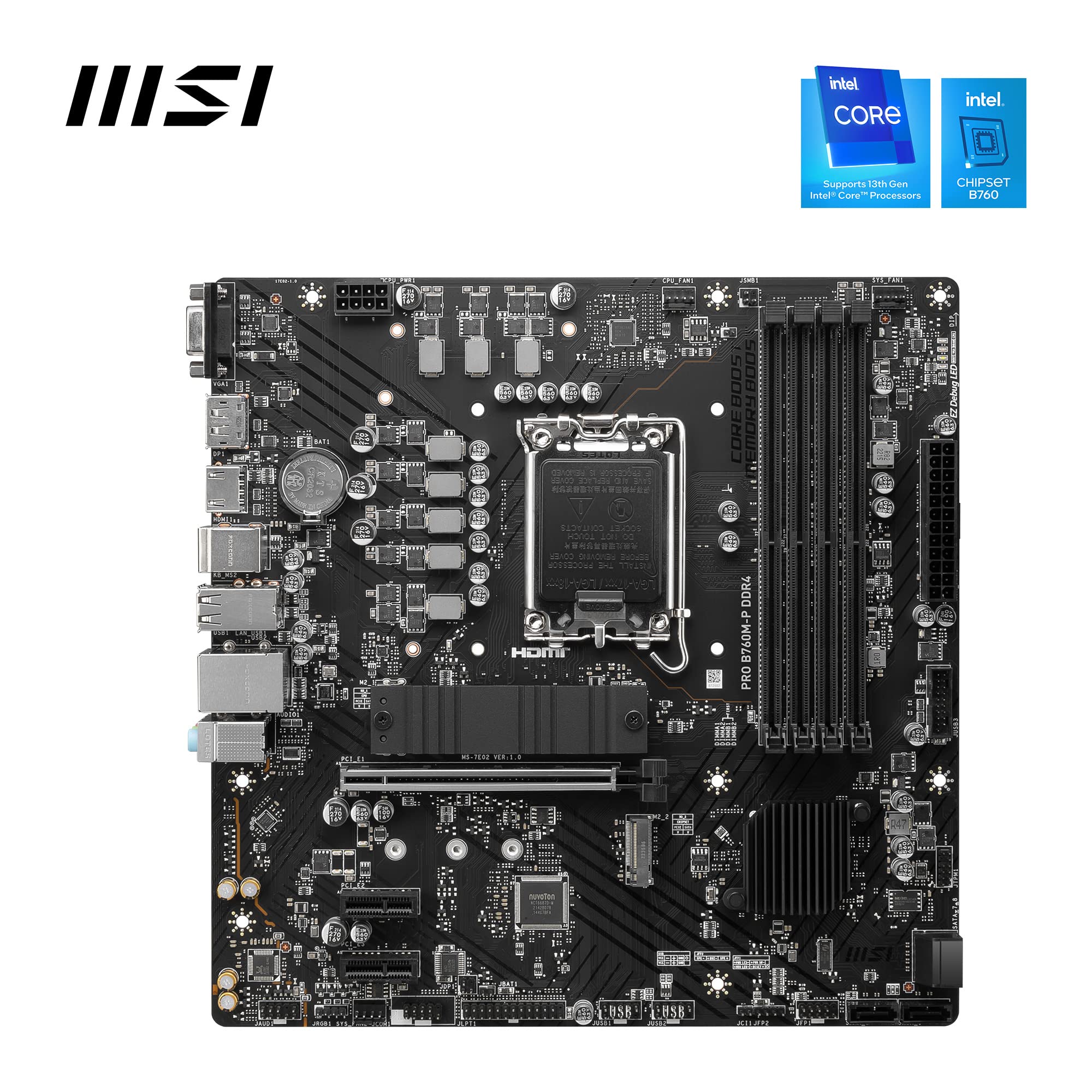 MSI B760 GAMING PLUS WIFI DDR4 Motherboard, ATX - Supports Intel 14th, 13th & 12th Gen Core Processors, LGA 1700 - DDR4 Memory Boost 5333+MHz/OC, 1x PCIe 4.0 x16, 2 x M.2 Gen4, 2.5G LAN, Wi-Fi 6E