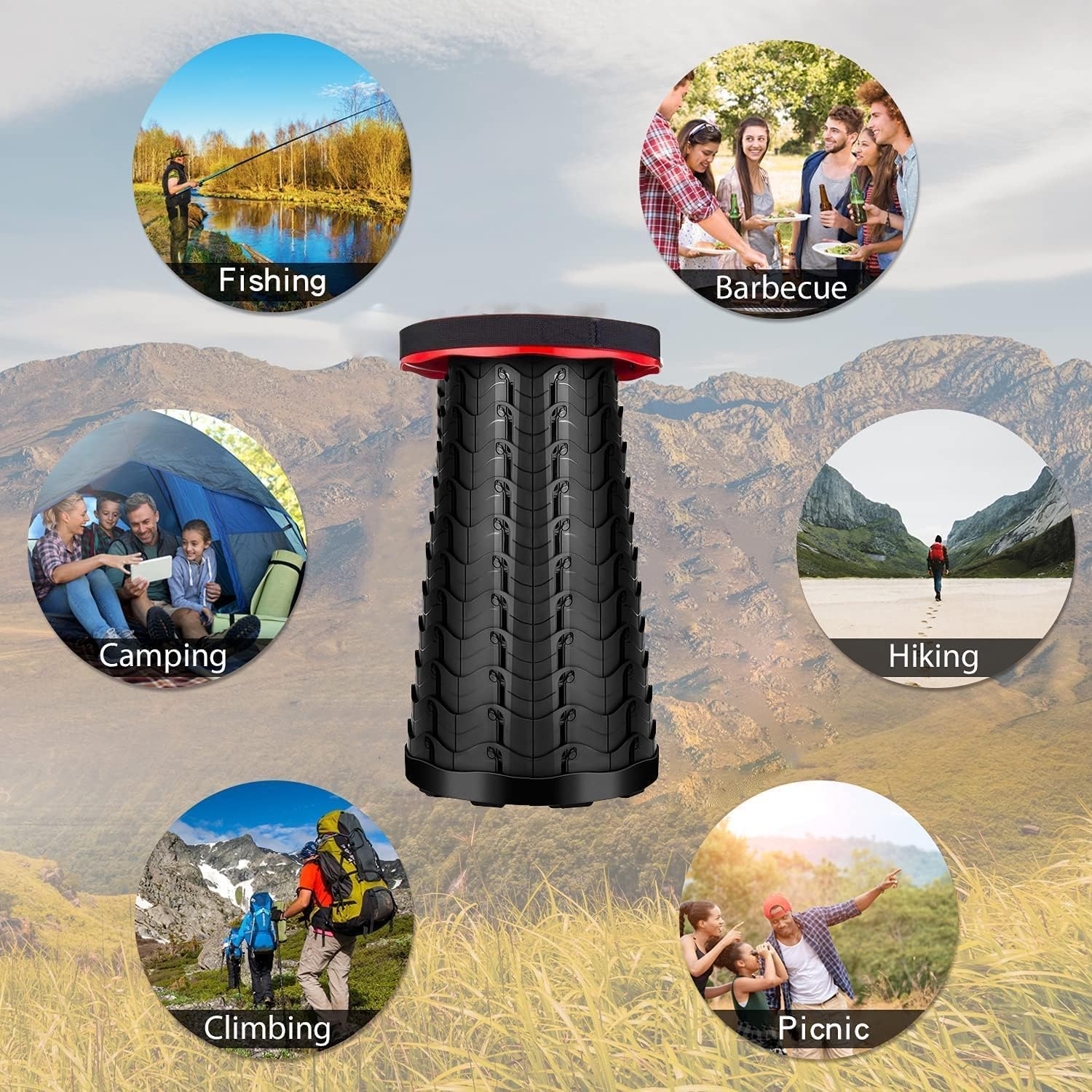 LUXJET Portable Folding Stool Lightweight Yet More Sturdy with Load Capacity 180KG, Retractable Plastic Foldable Collapsible Stool for Camping Fishing Hiking BBQ Outdoors Indoors Kitchen