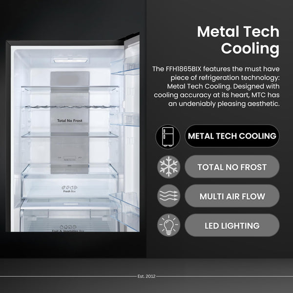 Teknix FFH1825WB 55cm Freestanding 50/50 Fridge Freezer - 256 Litre Capacity - Total No Frost - Non-plumbed Water Dispenser - Black, H182.5 x W55 x D56.2 (cm)