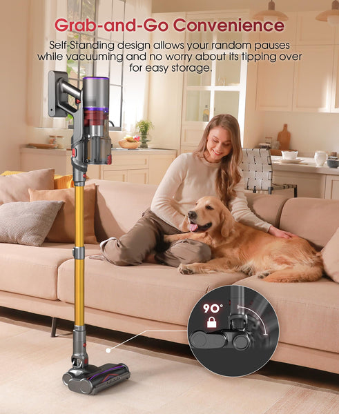 Cordless Vacuum Cleaner, 48Kpa 550W 65Mins Vacuum Cleaner for Home, Vacuum Cleaners with Wall Mount Charging, Anti-Tangle Stick Vacuum Self-Standing, Vacuum Cordless Rechargeable for Pet Hair/Carpet