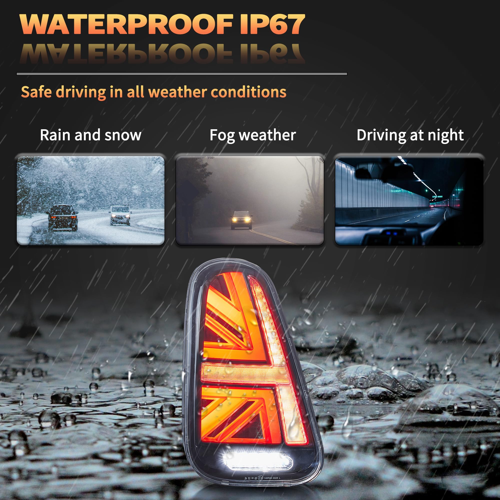 VLAND LED Rear Lights Compatible with Mini Cooper R50 R52 R53 2001-2006 1st Gen Hatch/Convertible, Union Jack Tail Lights w/Startup Dynamic Display & Sequential Indicator, 1 Set (Red)