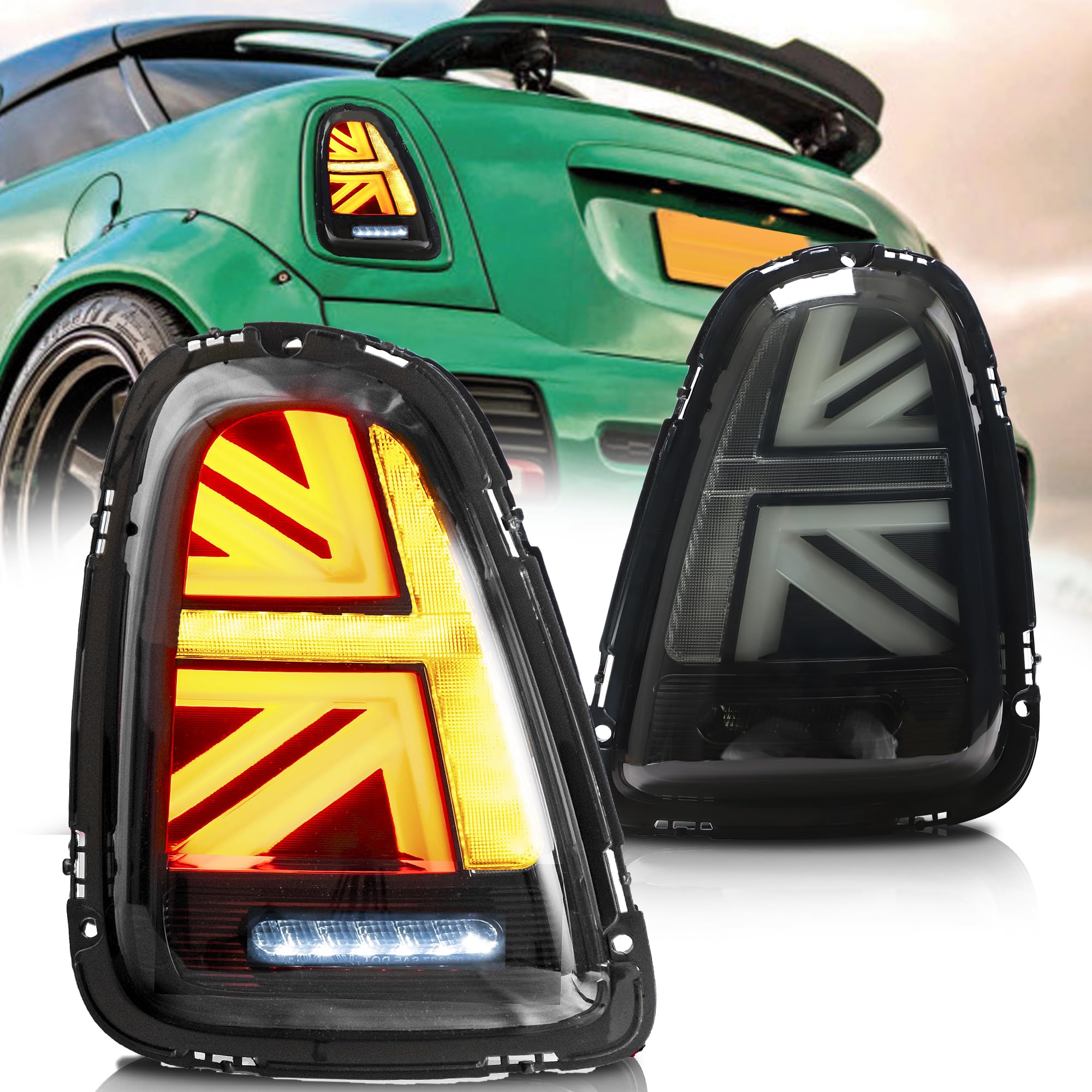 VLAND Tail Lights for Mini Cooper R56 R57 R58 R59 2007-2013 Rear Lights Lamp Assembly With Sequential Indicator and Welcome Lights(Smoked)