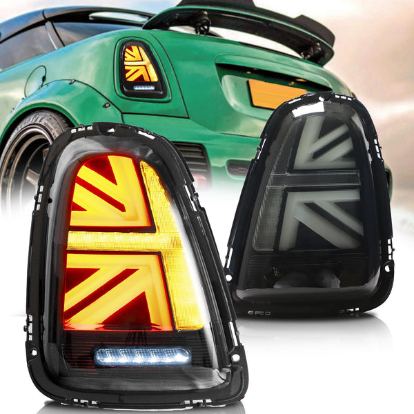 VLAND Tail Lights for Mini Cooper R56 R57 R58 R59 2007-2013 Rear Lights Lamp Assembly With Sequential Indicator and Welcome Lights(Smoked)