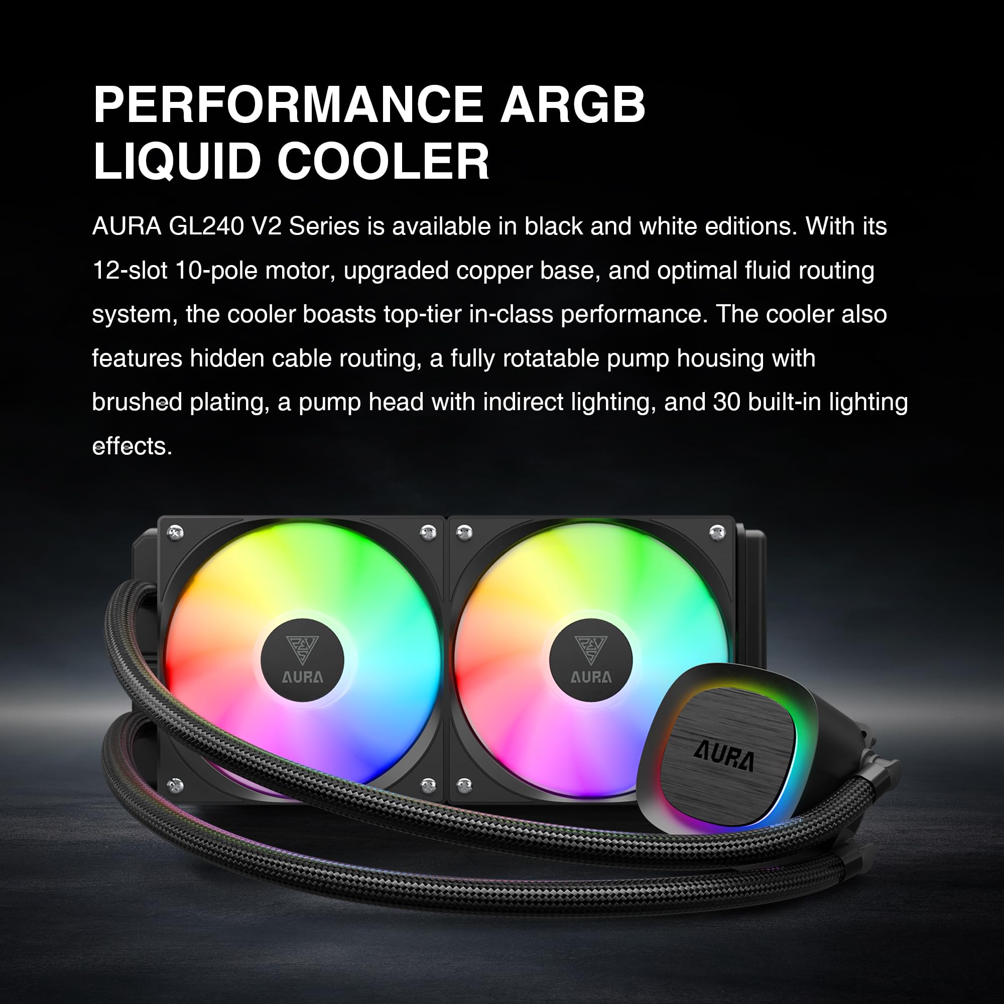 GAMDIAS AURA GL240 V2 AIO, 240mm CPU Liquid Cooler, Easy Cable Routing Design, Rotatable Performance Pump, 2 x 120mm Low-Noise PWM ARGB Fan w/ MB Sync, AMD AM5/AM4；Intel LGA 1851/1700/115x/1200, White