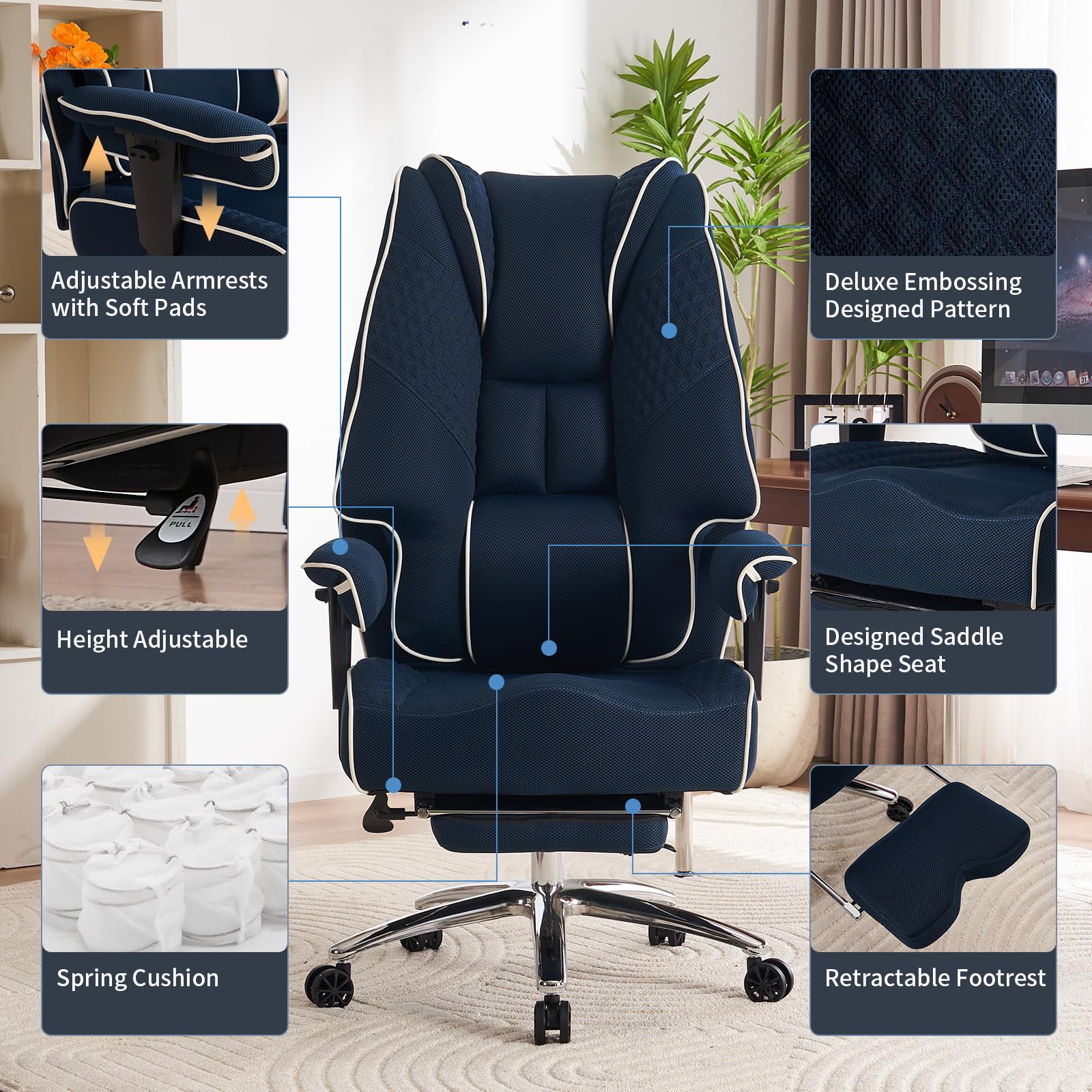 EXCEBET Ergonomic Office Chair – High Back PU Leather Executive Desk Chair with Adjustable Armrests, Swivel Computer Chair for Home/Office, Heavy Duty Support up to 400 lbs