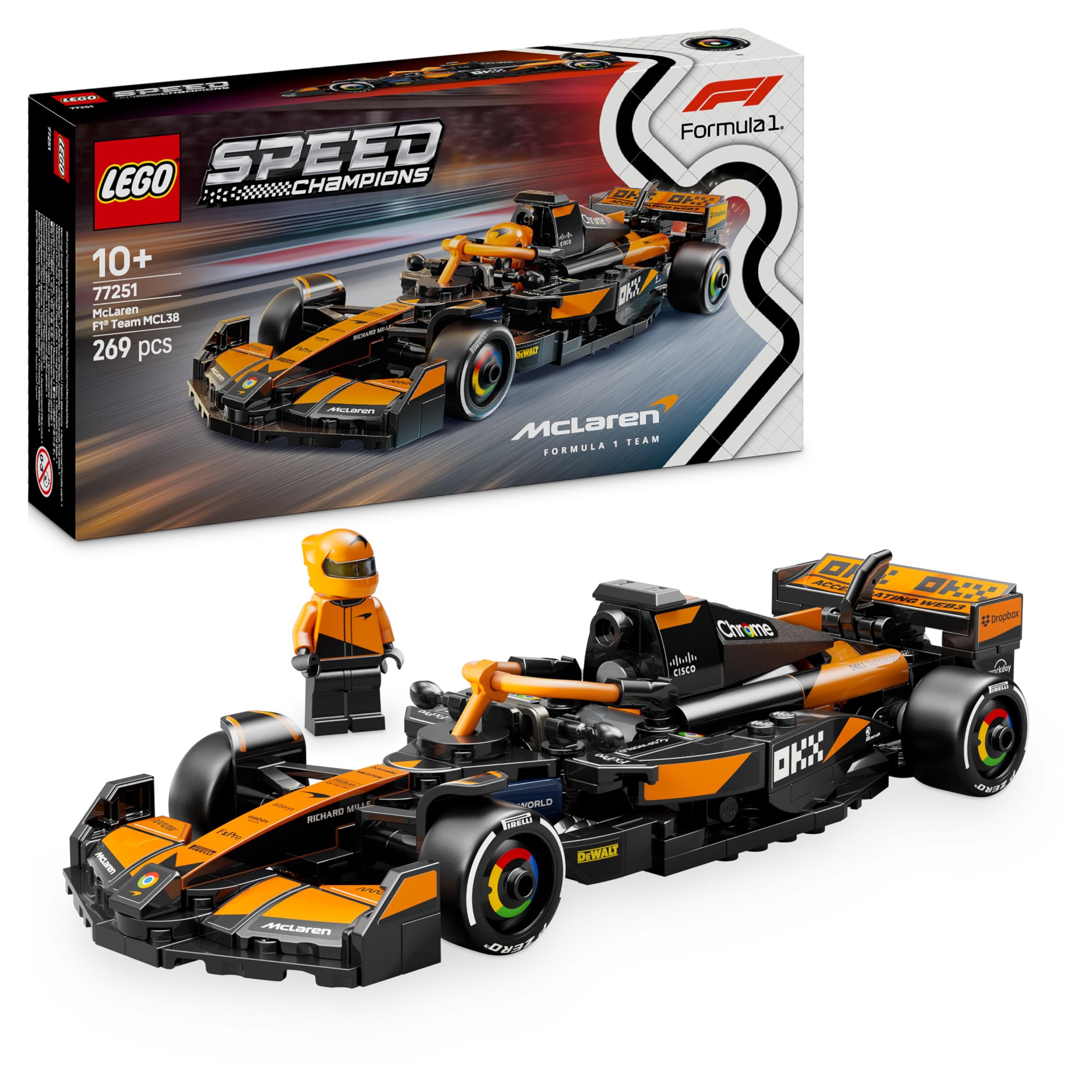 LEGO Speed Champions McLaren F1 Team MCL38 Race Car Toy with a Collectible Formula 1 Driver Minifigure - Model Kits for 10+ Year Old Boys & Girls or Adult Motorsport Fans 77251