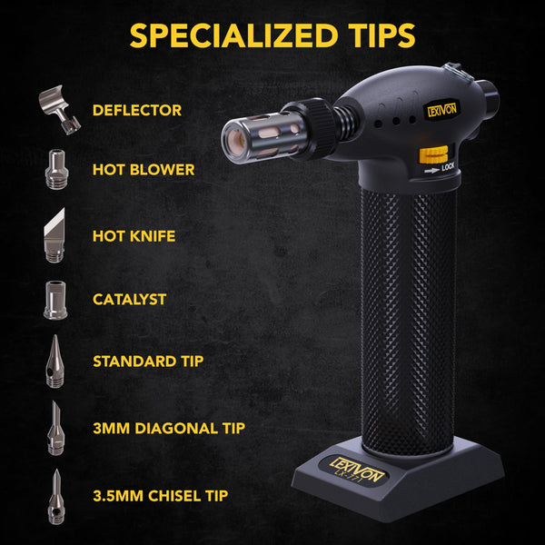 LEXIVON Butane Soldering Iron Multi-Purpose Kit | Cordless Self-Igniting Adjustable Flame 7-Tip Set | Pro-Grade (LX-770)