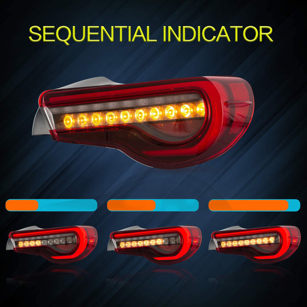 VLAND LED Tail Lights Compatible with Toyota 86 GT86 2012-2020/Subaru BRZ 2013-2020/Scion FR-S 2013-2020, Full LED Rear Light with Sequential Indicator, Red White Lens