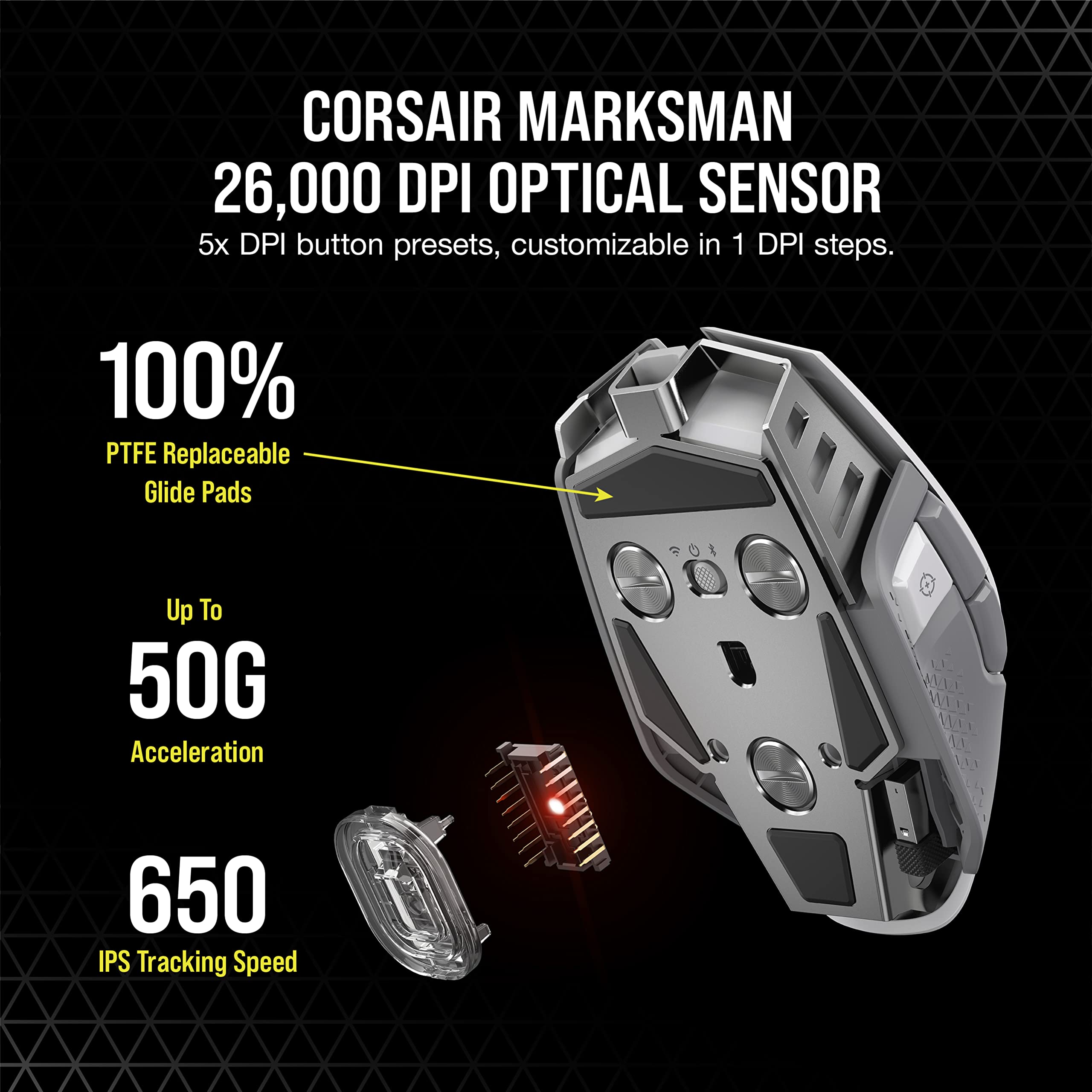 CORSAIR M65 RGB ULTRA WIRELESS Tunable FPS Gaming Mouse – 26,000 DPI – Sub-1ms Wireless – Weight System – Up to 120hrs Battery – iCUE Compatible – PC, Mac, PS5, PS4, Xbox – Black