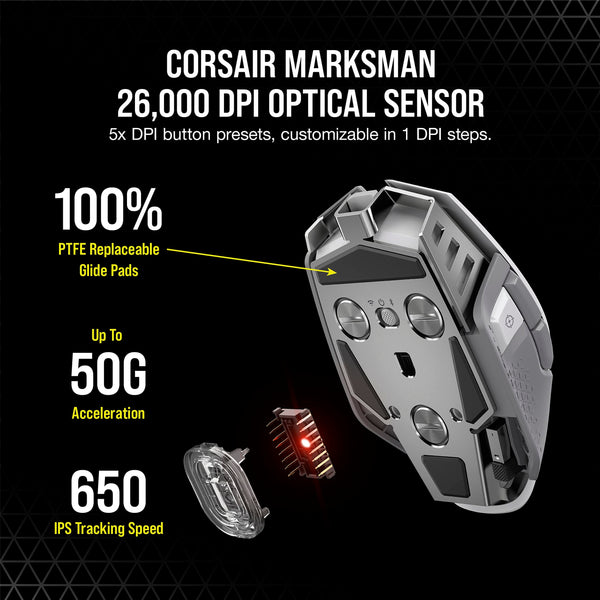 CORSAIR M65 RGB ULTRA WIRELESS Tunable FPS Gaming Mouse – 26,000 DPI – Sub-1ms Wireless – Weight System – Up to 120hrs Battery – iCUE Compatible – PC, Mac, PS5, PS4, Xbox – Black