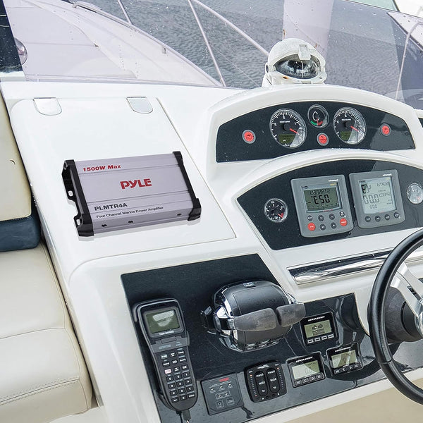 Pyle 4-Channel Marine Amplifier Receiver - Waterproof and Weatherproof Audio Subwoofer for Boat Stereo Speaker & Other Watercraft - 1200 Watt Power, Wired RCA, AUX and MP3 Audio Input Cable